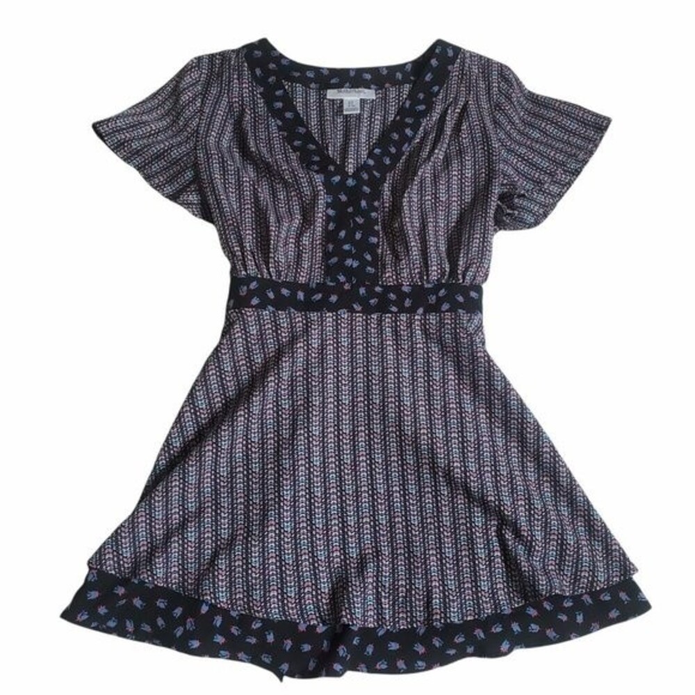 Motherhood Maternity Floral V Neck Short Sleeve Tie Waist Top sz S